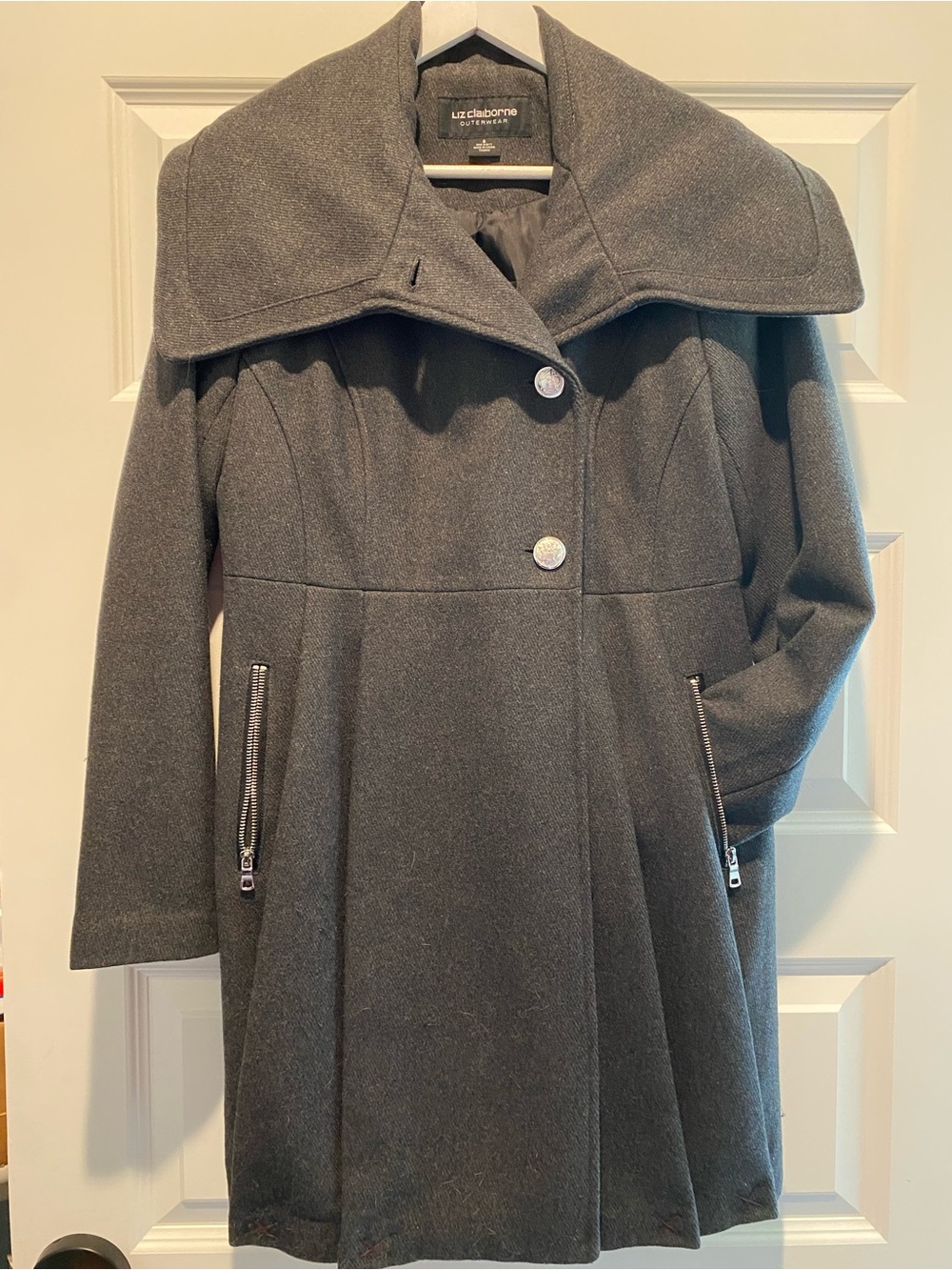 Liz Claiborne Dark Gray Wool-Blend Swing Coat